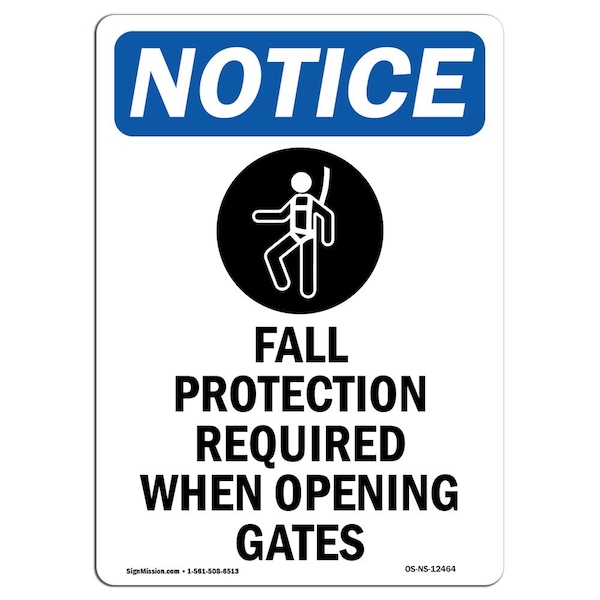 OSHA Sign, Fall Protection Required, 24in X 18in Plastic, 18" W, 24" H, Portrait, P-1824-V-12464